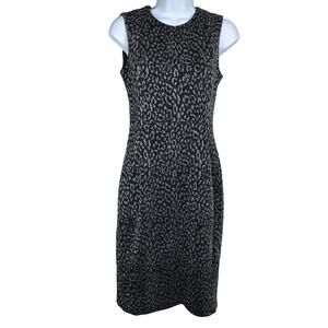 Calvin Klein black/silver leopard print sleeveless sheath tank dress sz 2 xsmall